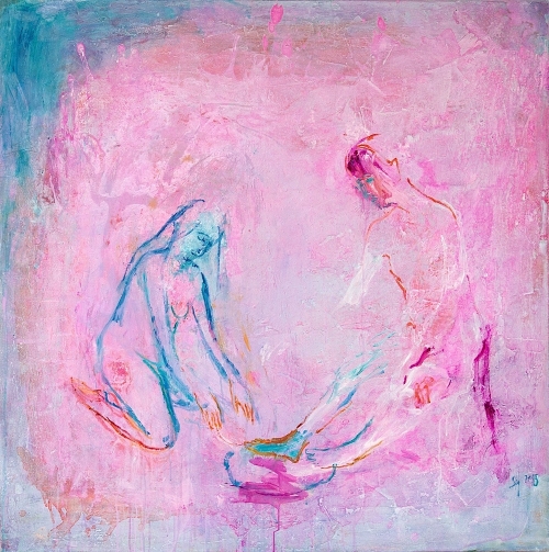 Pesijä (sydän ja mieli), 109 x 109cm, akryyli ja öljy puulle ja kipsille, 2015